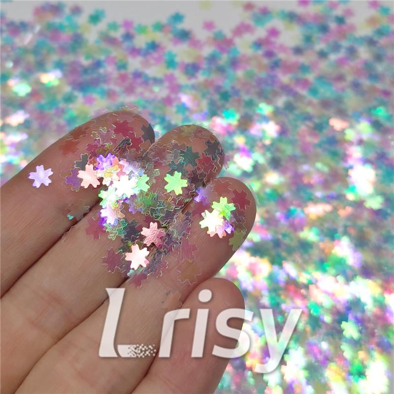 5mm Cherry Blossoms  (Sakura) Shaped Iridescent Rainbow Glitter C022