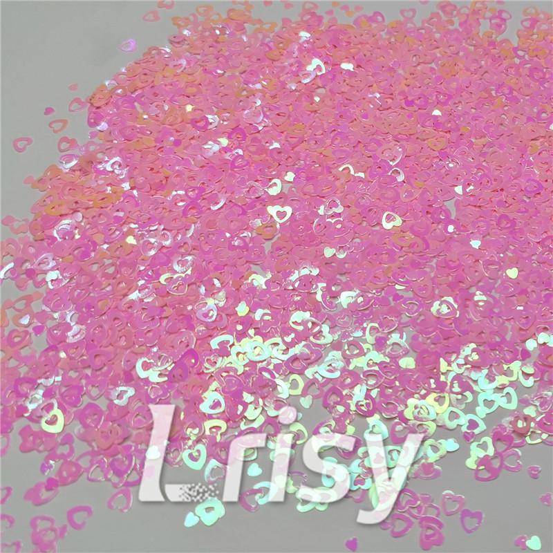 4mm Hollow Out Heart Shaped Iridescent Rose Pink Glitter C018R