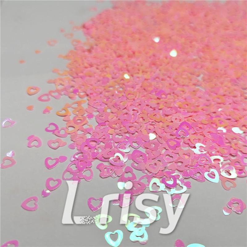 4mm Hollow Out Heart Shaped Iridescent Rose Pink Glitter C018R