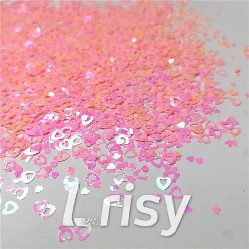 4mm Hollow Out Heart Shaped Iridescent Rose Pink Glitter C018R