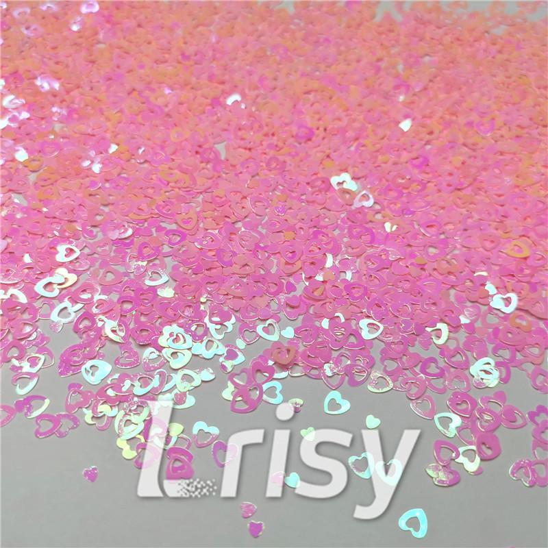 4mm Hollow Out Heart Shaped Iridescent Rose Pink Glitter C018R