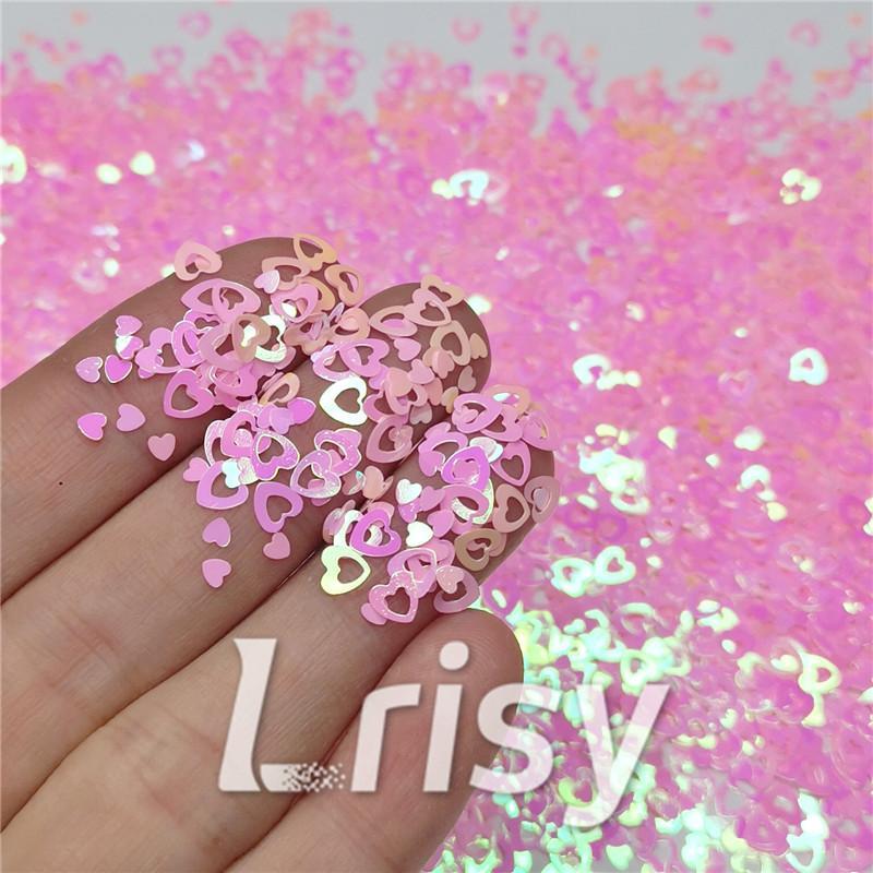 4mm Hollow Out Heart Shaped Iridescent Rose Pink Glitter C018R