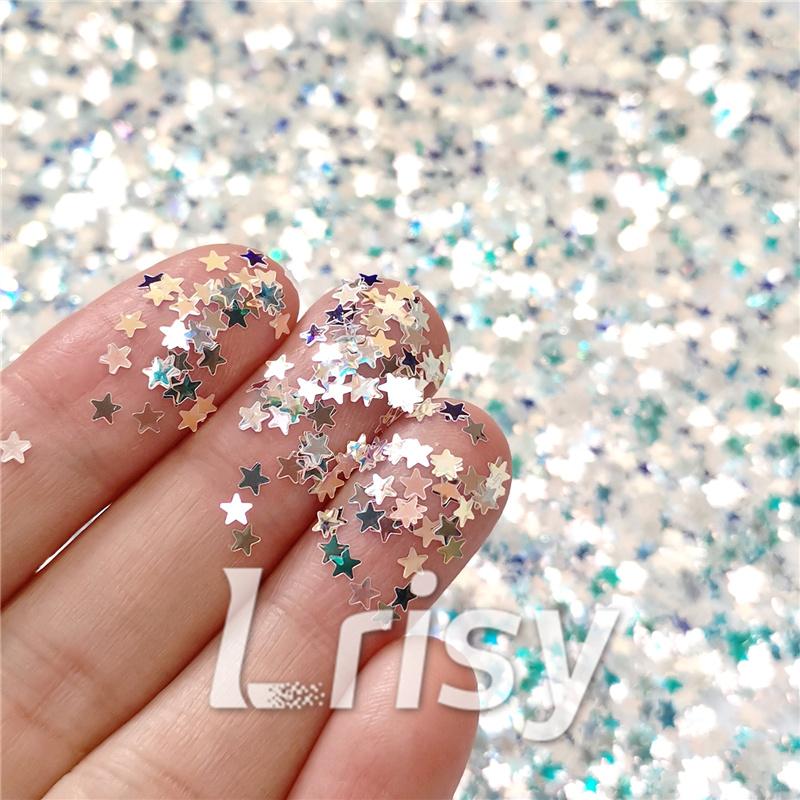 3mm Star Shaped Green Iridescent Glitter LZ321A