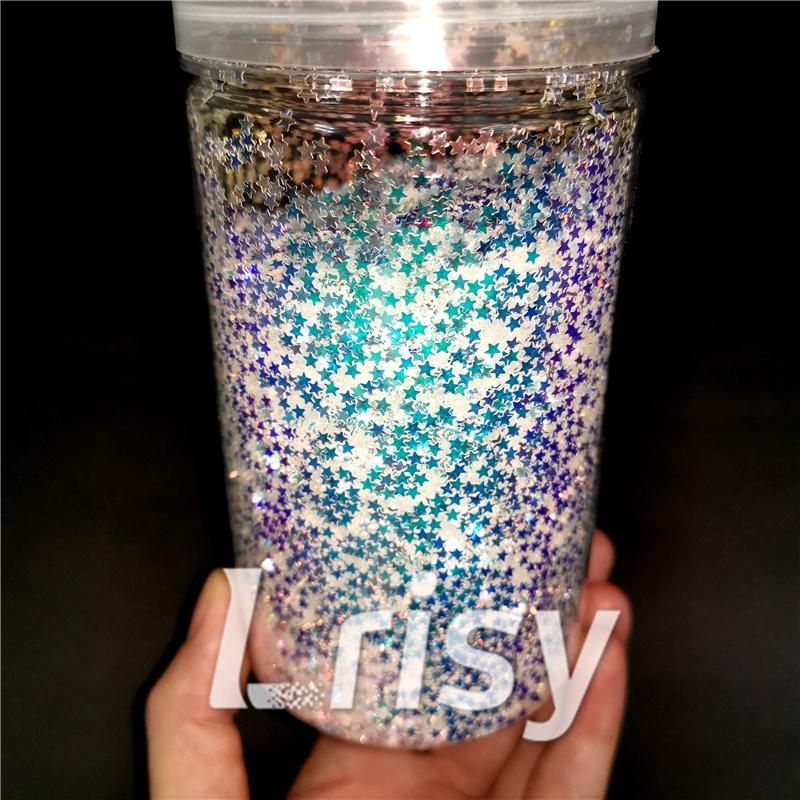 3mm Star Shaped Green Iridescent Glitter LZ321A