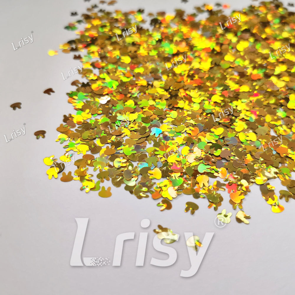 4mm Rabbit Bunny Shapes Laser Gold Glitter LB0210