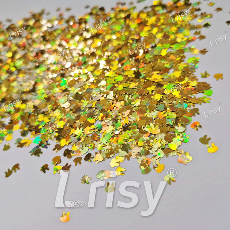 4mm Rabbit Bunny Shapes Laser Gold Glitter LB0210