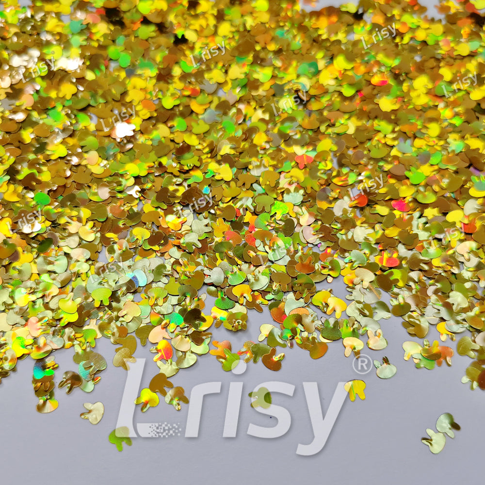 4mm Rabbit Bunny Shapes Laser Gold Glitter LB0210