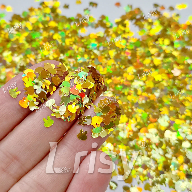 4mm Rabbit Bunny Shapes Laser Gold Glitter LB0210