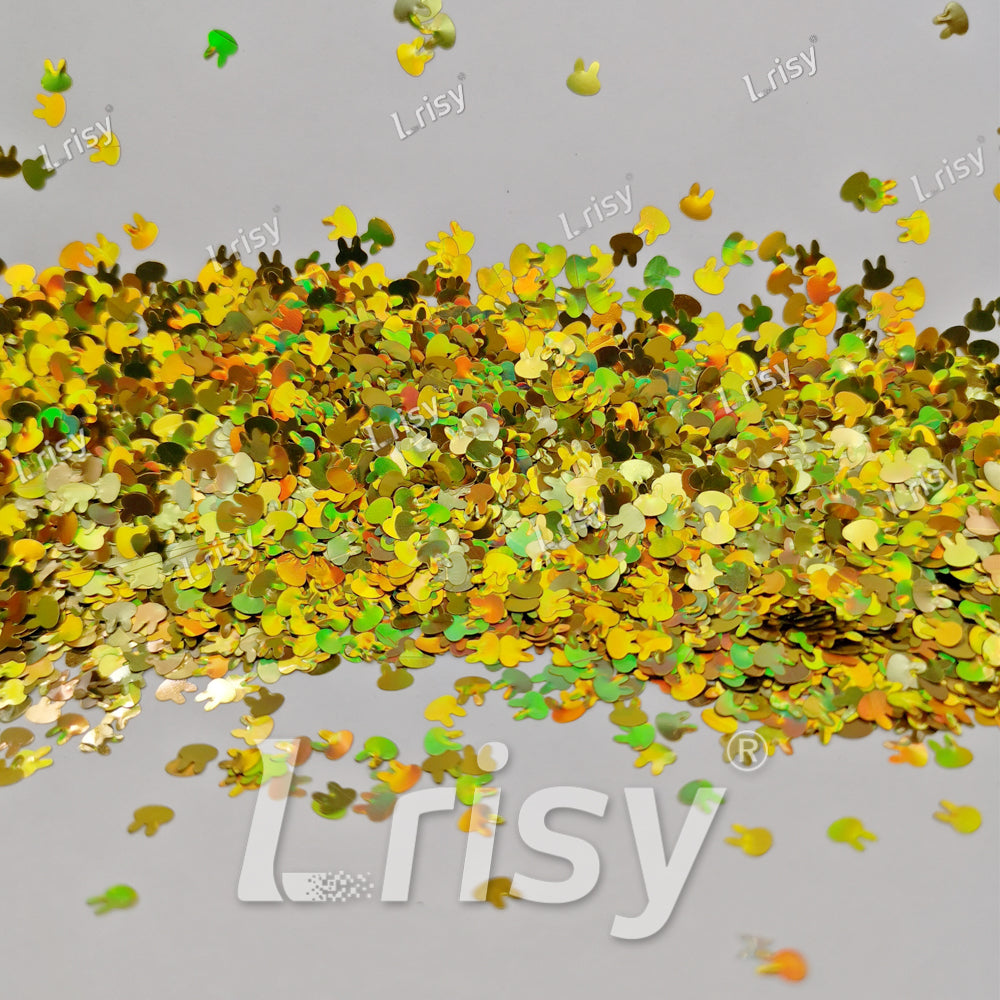 4mm Rabbit Bunny Shapes Laser Gold Glitter LB0210