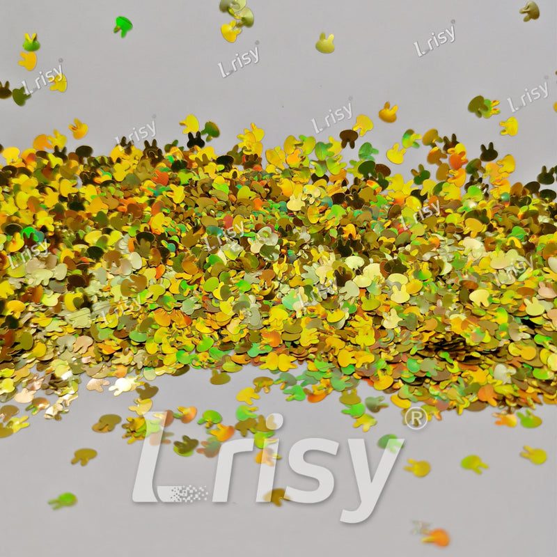 4mm Rabbit Bunny Shapes Laser Gold Glitter LB0210