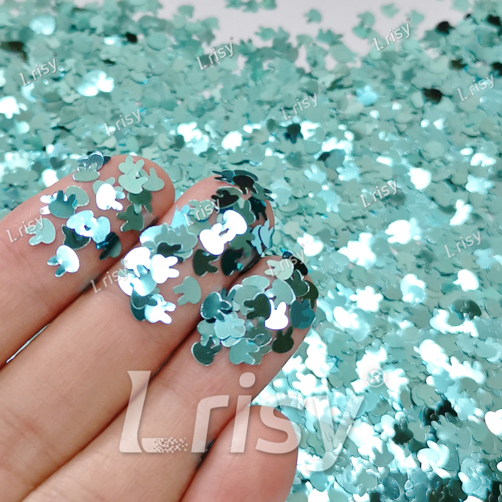 4mm Rabbit Bunny Shapes Sky Blue Glitter B0711