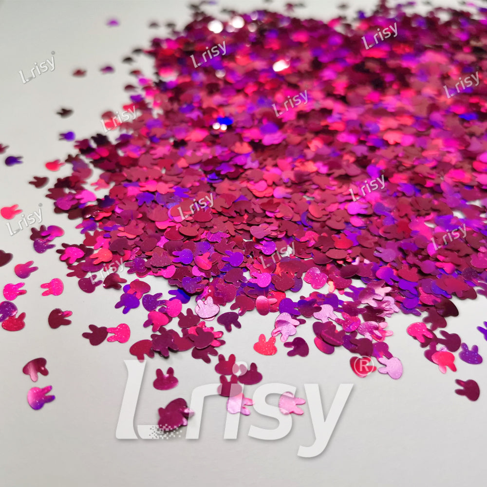4mm Rabbit Bunny Shapes Laser Rose Red Glitter LB0912