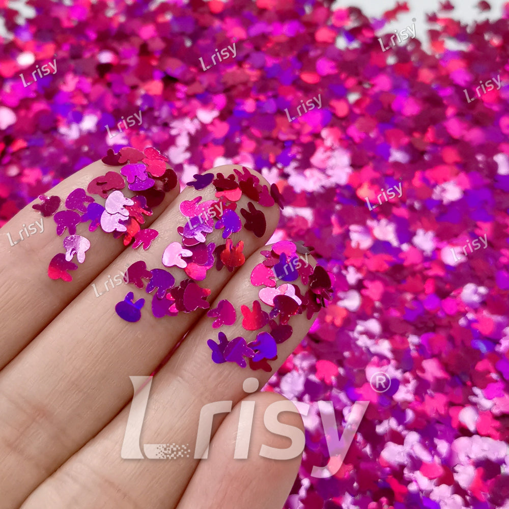 4mm Rabbit Bunny Shapes Laser Rose Red Glitter LB0912