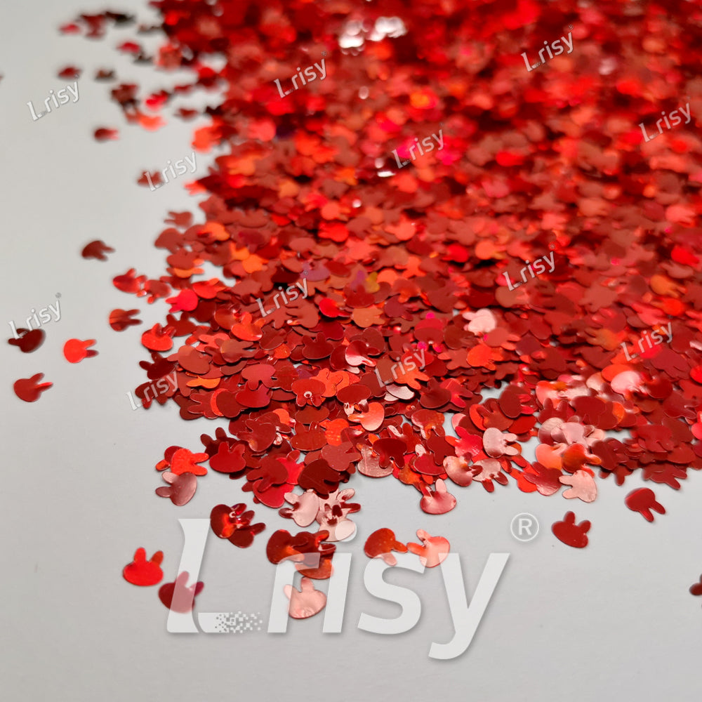 4mm Rabbit Shapes Laser Red Glitter LB0300