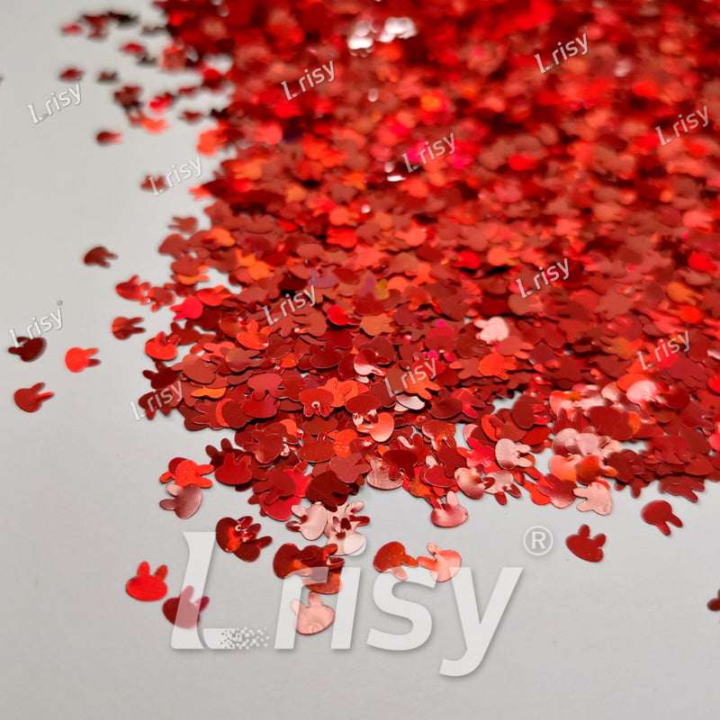 4mm Rabbit Shapes Laser Red Glitter LB0300