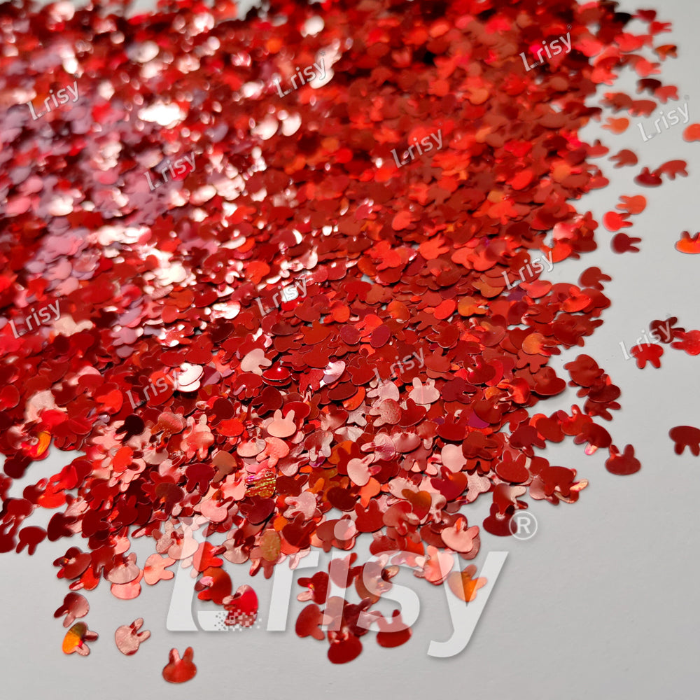 4mm Rabbit Shapes Laser Red Glitter LB0300