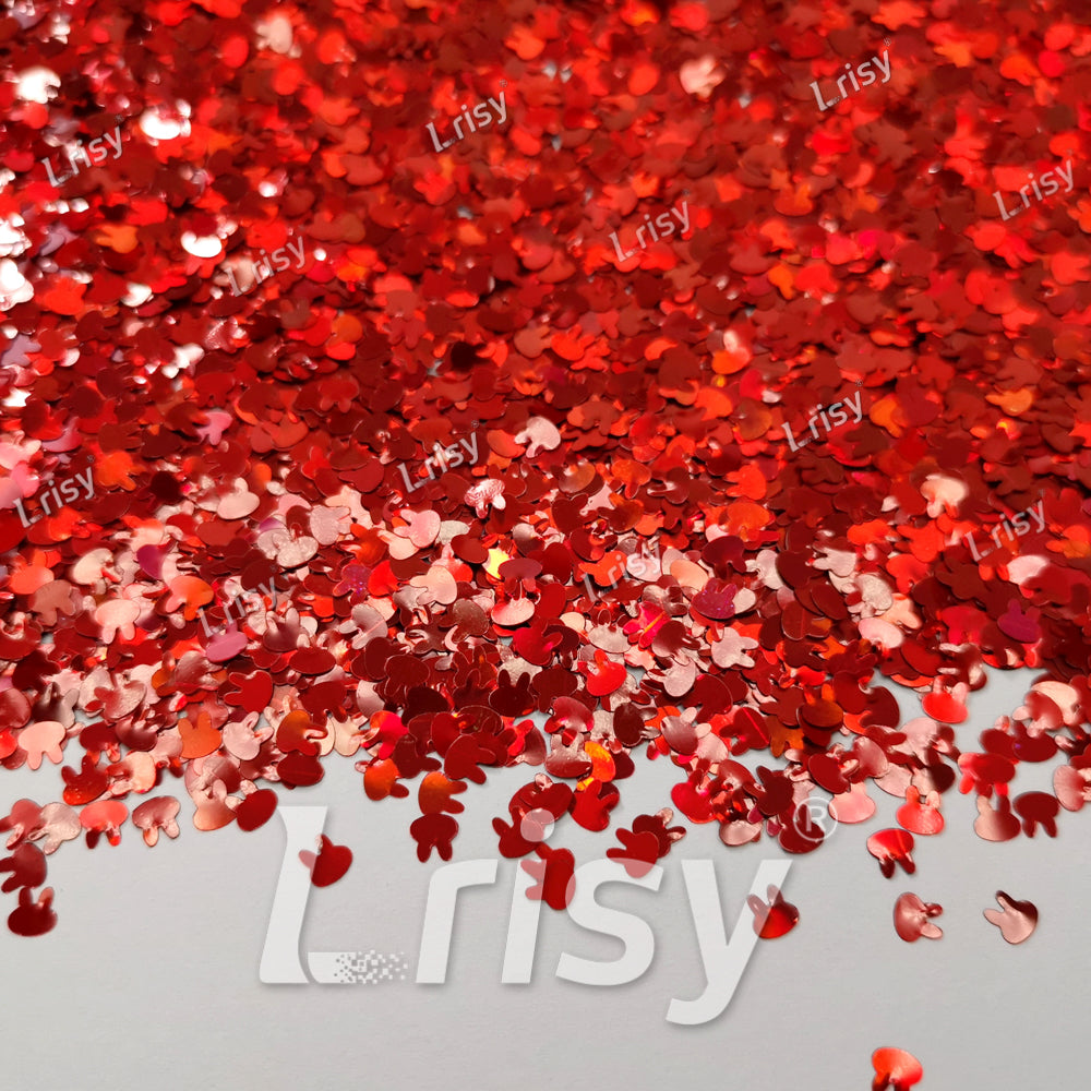 4mm Rabbit Shapes Laser Red Glitter LB0300