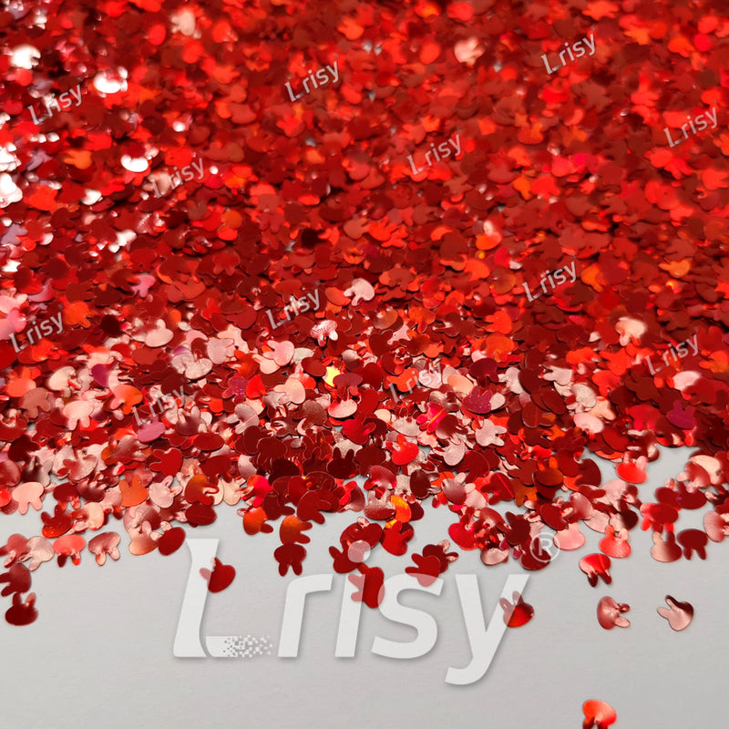 4mm Rabbit Shapes Laser Red Glitter LB0300