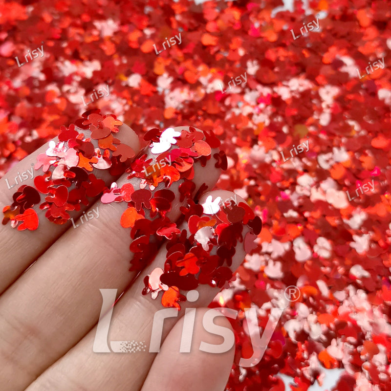 4mm Rabbit Shapes Laser Red Glitter LB0300
