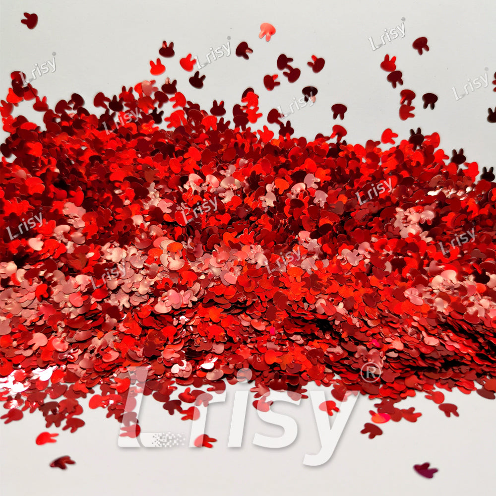 4mm Rabbit Shapes Laser Red Glitter LB0300