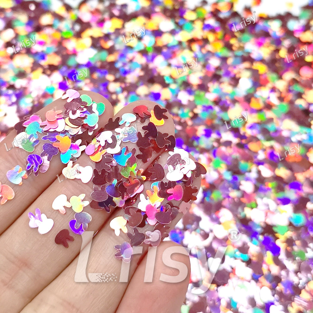 4mm Rabbit Bunny Shapes Laser Hazy Pink Glitter LB0911