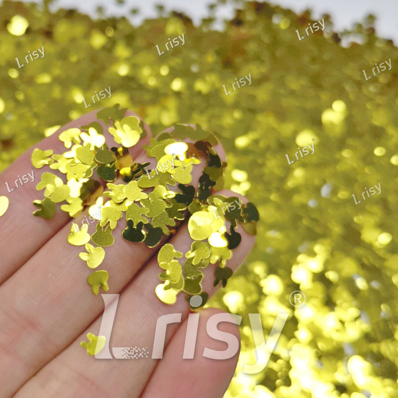 4mm Rabbit Bunny Shapes Gold Glitter B0203