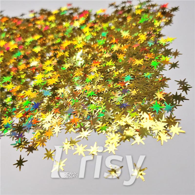 9mm Eight Pointed Star Shapes Laser Gold Glitter LB0210