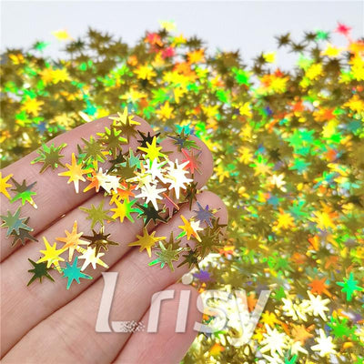9mm Eight Pointed Star Shapes Laser Gold Glitter LB0210