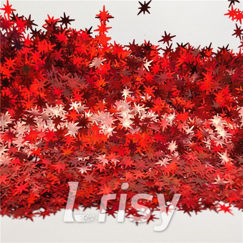 9mm Eight Pointed Star Shapes Laser Red Glitter LB0300