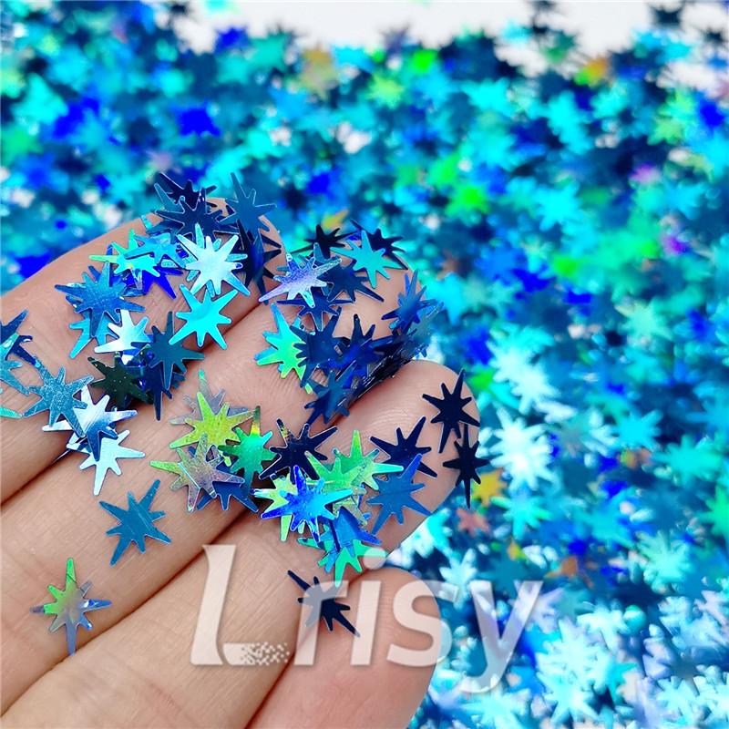 9mm Eight Pointed Star Shapes Laser Sky Blue Glitter LB0700