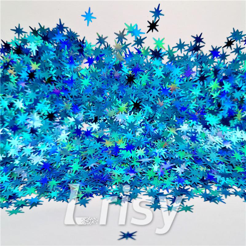 9mm Eight Pointed Star Shapes Laser Sky Blue Glitter LB0700