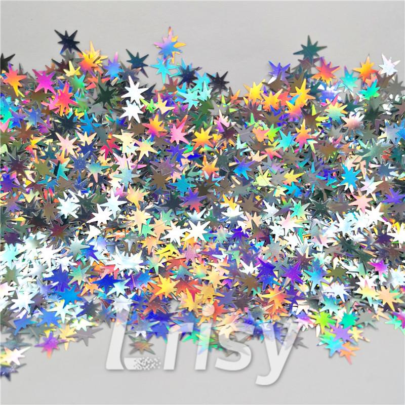 9mm Eight Pointed Star Shapes Laser Silver Glitter LB0100