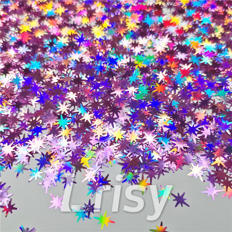9mm Eight Pointed Star Shapes Laser Pink Glitter LB0901