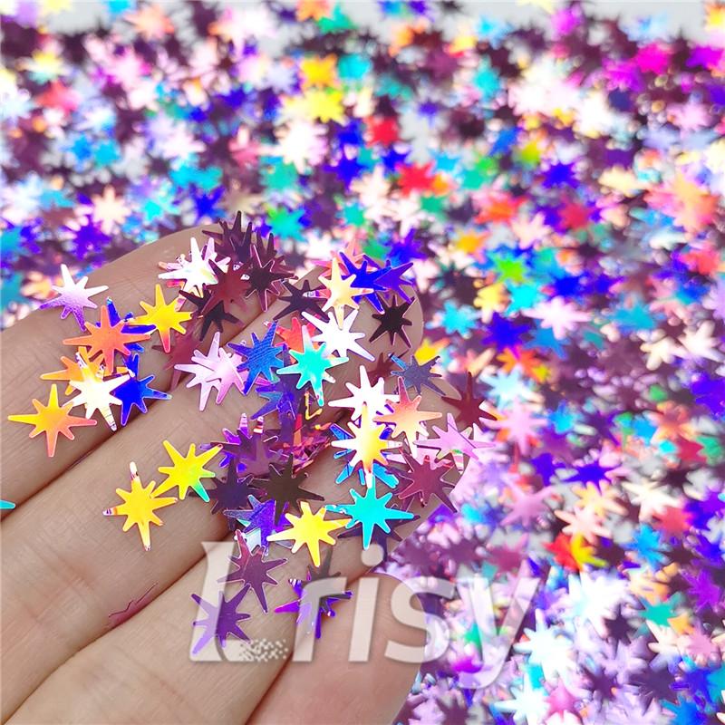 9mm Eight Pointed Star Shapes Laser Pink Glitter LB0901