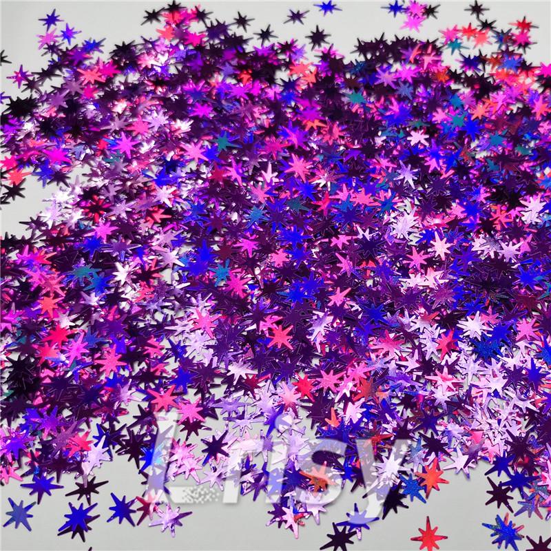 9mm Eight Pointed Star Shapes Laser Purple Glitter LB0800