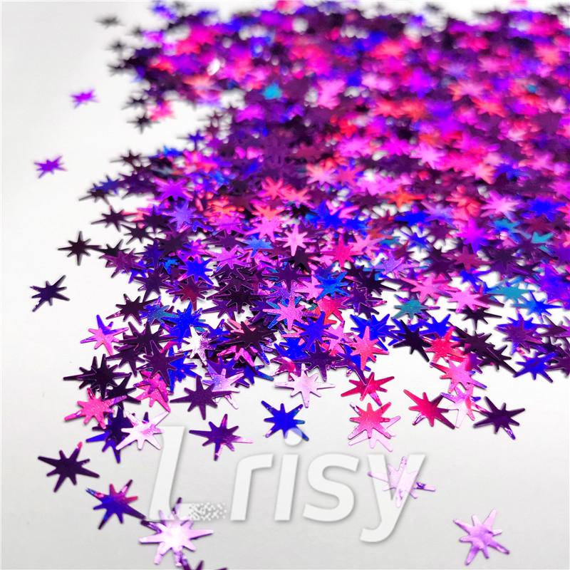 9mm Eight Pointed Star Shapes Laser Purple Glitter LB0800