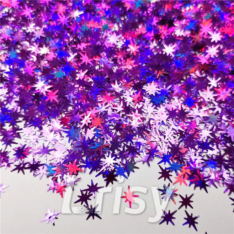 9mm Eight Pointed Star Shapes Laser Purple Glitter LB0800