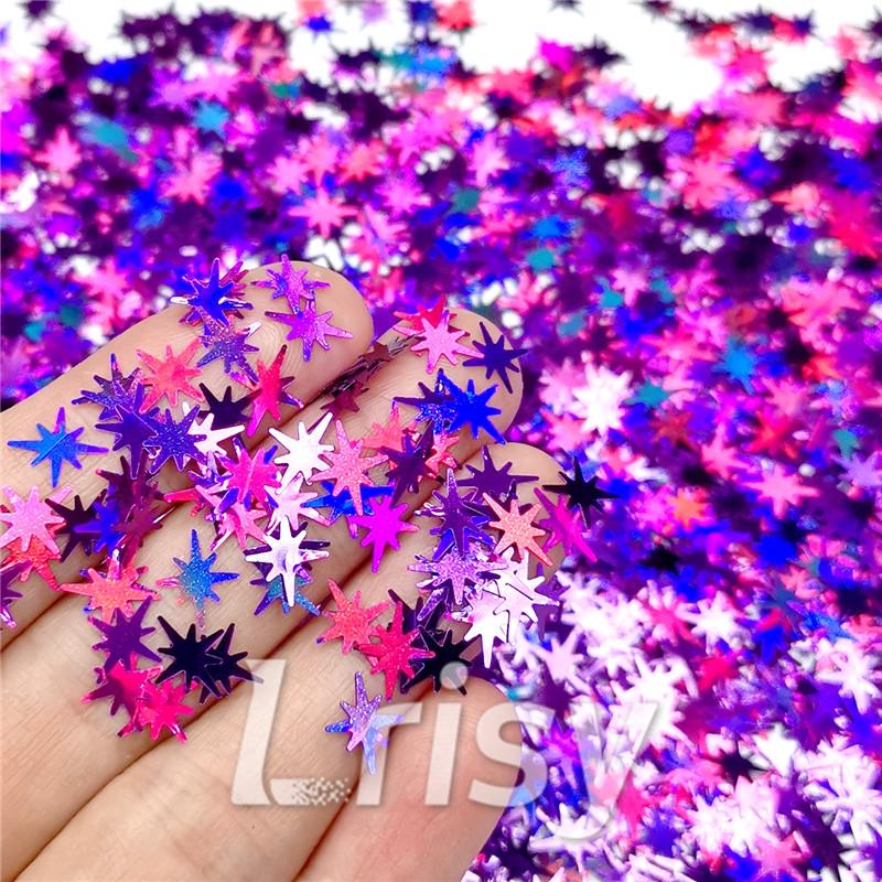 9mm Eight Pointed Star Shapes Laser Purple Glitter LB0800