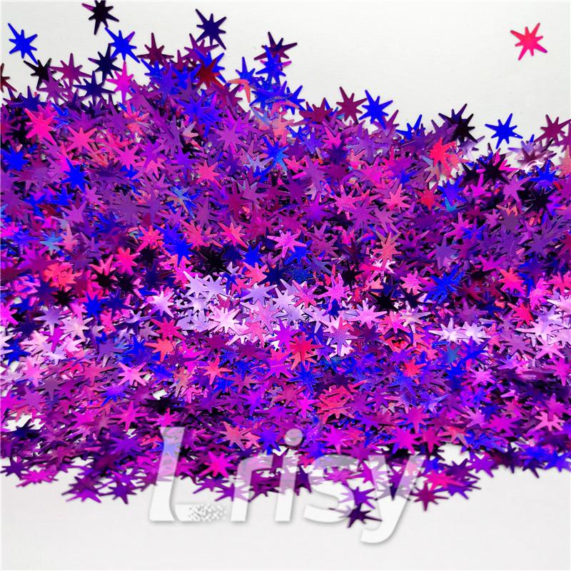 9mm Eight Pointed Star Shapes Laser Purple Glitter LB0800