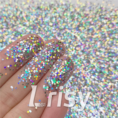 1mm Hexagon Shapes Laser Silver Chunky Glitter LB0100