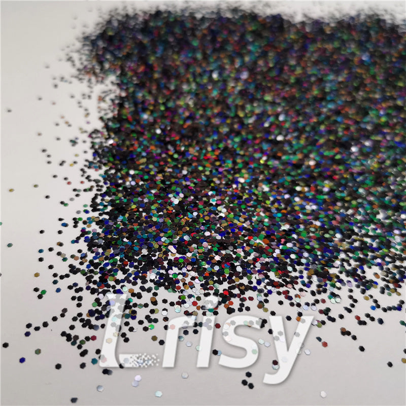 1mm Hexagon Shapes Laser Black Chunky Glitter LB01000