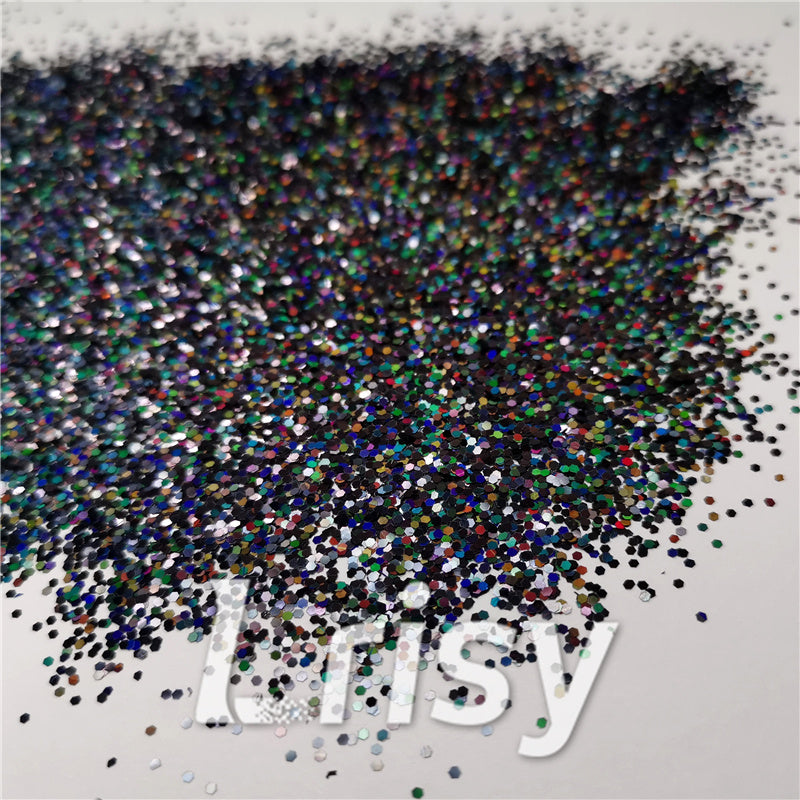 1mm Hexagon Shapes Laser Black Chunky Glitter LB01000