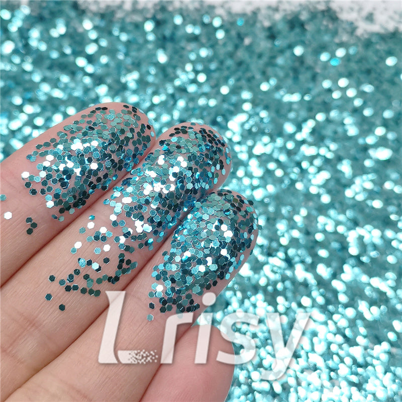 1mm Hexagon Shapes Sky Blue Chunky Glitter B0711