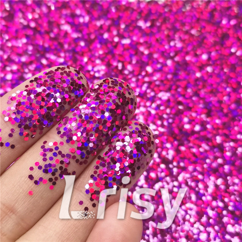 1mm Hexagon Shapes Laser Rose Red Chunky Glitter LB0900