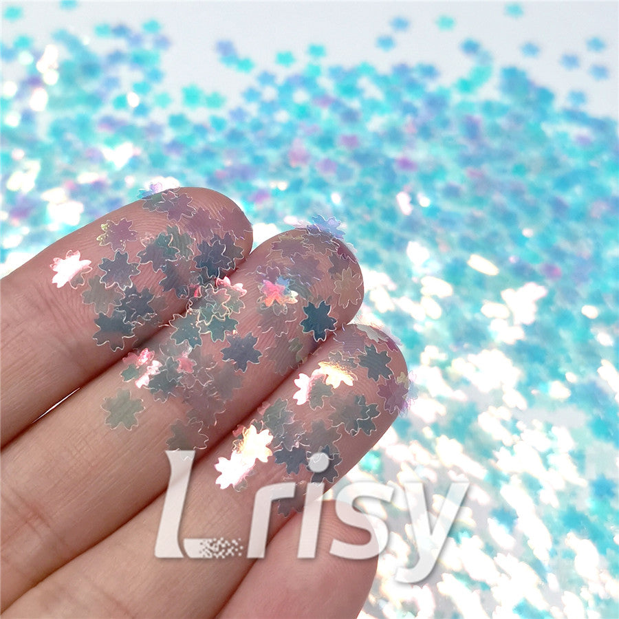 5mm Cherry Blossoms  (Sakura) Shaped Iridescent Ice Blue Glitter C021