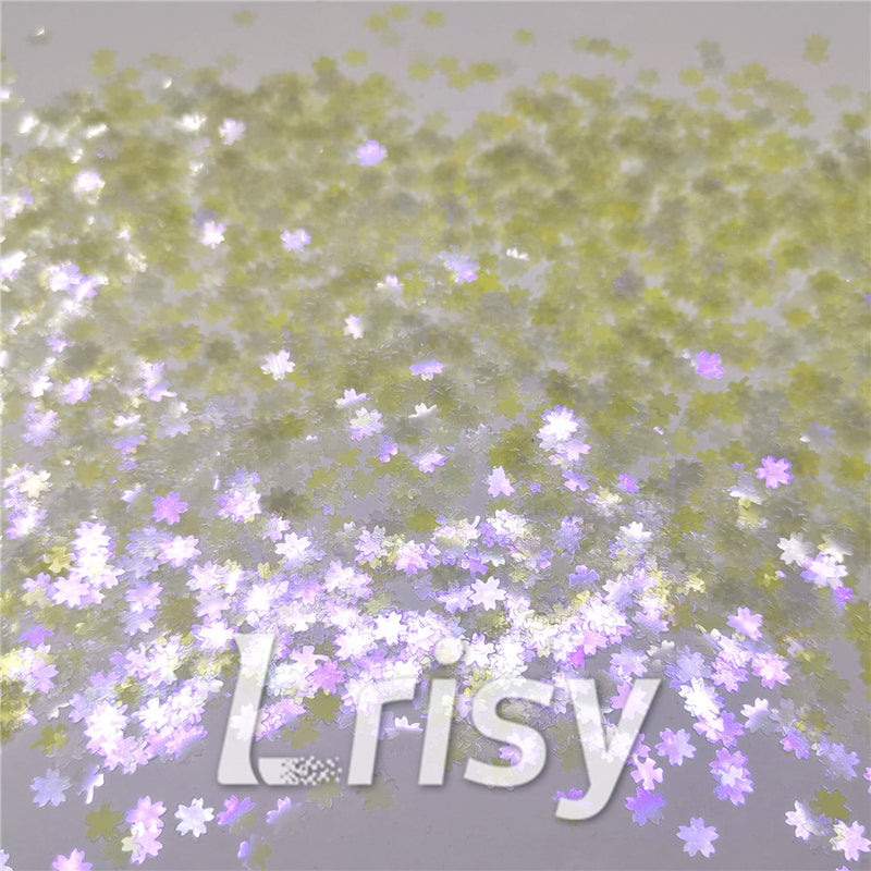 5mm Cherry Blossoms  (Sakura) Shaped Iridescent Lemon Yellow Glitter C014