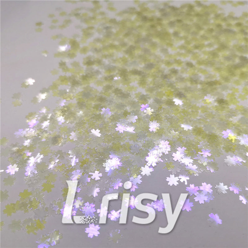 5mm Cherry Blossoms  (Sakura) Shaped Iridescent Lemon Yellow Glitter C014