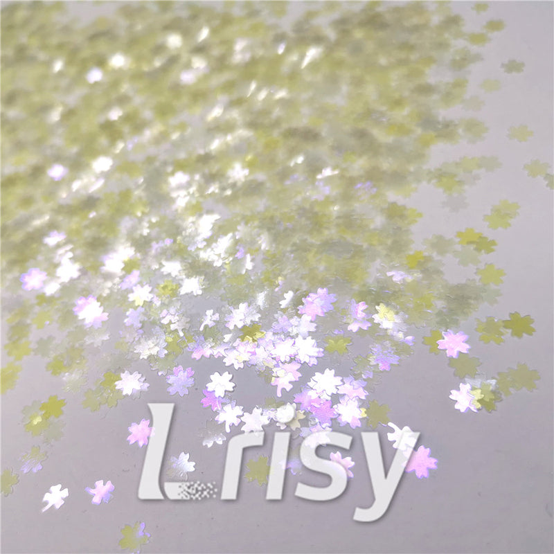 5mm Cherry Blossoms  (Sakura) Shaped Iridescent Lemon Yellow Glitter C014