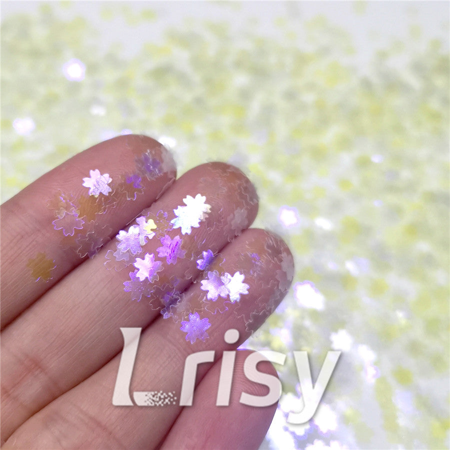 5mm Cherry Blossoms  (Sakura) Shaped Iridescent Lemon Yellow Glitter C014