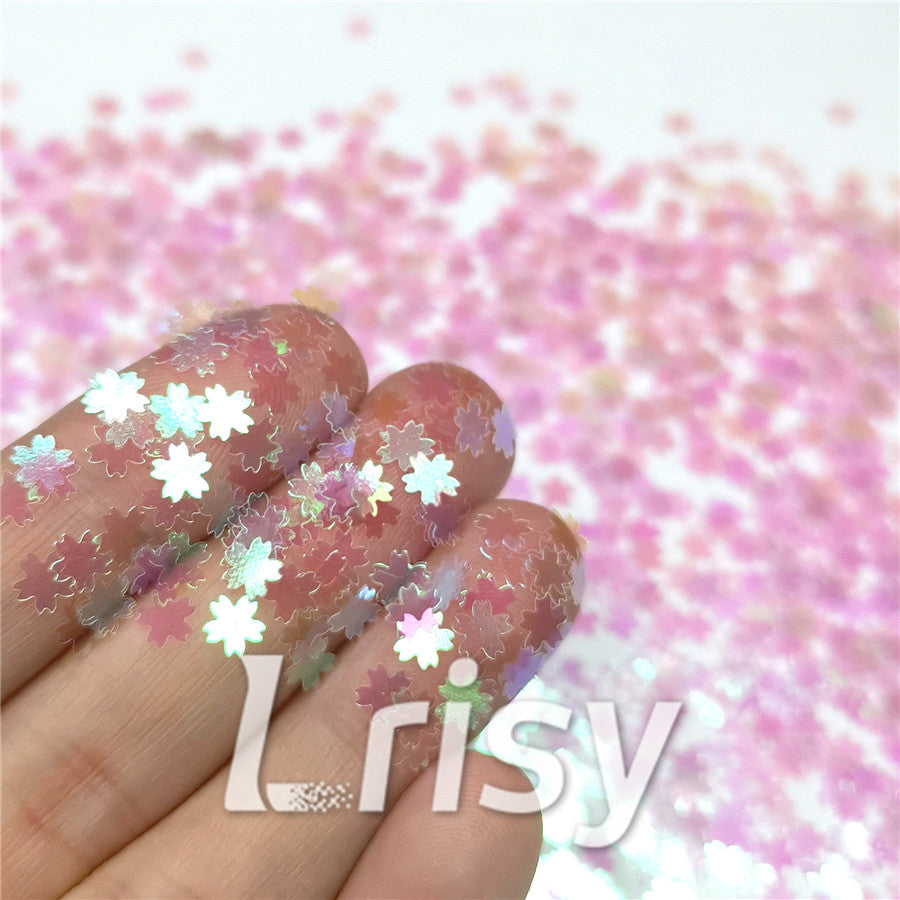 5mm Cherry Blossoms  (Sakura) Shaped Iridescent Dream Pink Glitter C003